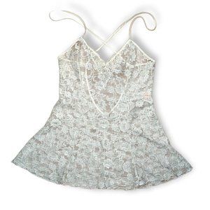 Vintage Fantasy Lingerie Gorgeous White See Through Lace Nighty Slip Dress Sz M